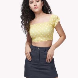 VASTRADO Yellow Polka Dots Crop Top-image-7