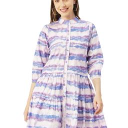 Moomaya Purple & White Tie - Dye A Line Dress-image-94