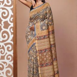 Unnati Silks Blue Cotton Silk Printed Saree With Unstitched Blouse-picture-15