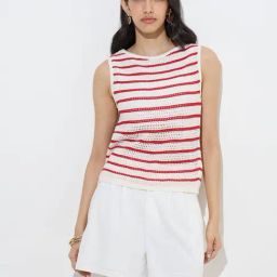 LOV by Westside Red Striped Crochet Cotton Top-image-31