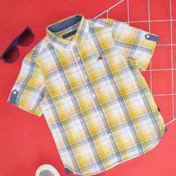 Pantaloons Junior Kids White & Yellow Cotton Chequered Shirt-image-57