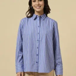 Allen Solly Blue Cotton Regular fit Stripes Shirt-picture-34