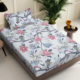 Klotthe Multicolor 300 TC Polycotton Single Bedsheet with Pillow Cover-picture-30