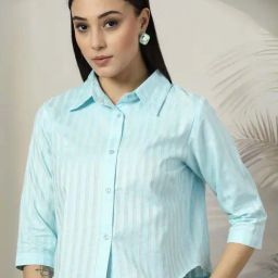 Melon By plusS Blue Cotton Striped Shirt-picture-39