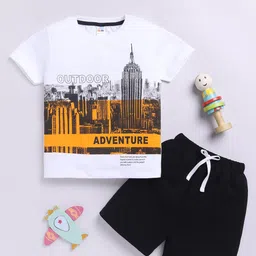 LITTLE NINJA Boys Printed Round Neck Pure Cotton T-shirt With Shorts-image-83