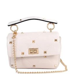 Kazo Beige PU Rivets Satchel Handbag-image-52