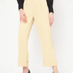 Madame Cream Polyester Solid Trousers-image-29