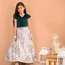 LilPicks Kids Green & White Embellished Lehenga with Choli-image-91