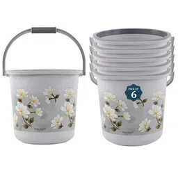 Aura Grey & White 6 piece Floral Plastic Bath Accessories Set-image-92