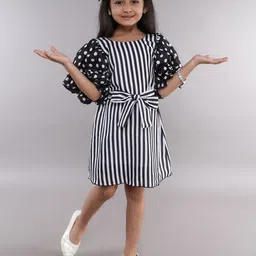 Pink Chick Polka Dot Striped Puff Sleeve A-Line Dress-image-71
