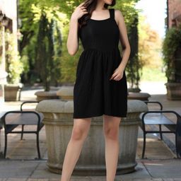 Popwings Self Design Square Neck Fit & Flare Dress-picture-15