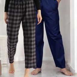 Kryptic Blue & Grey Cotton Relaxed Fit Printed Lounge Pants - Pack of 2-image-81