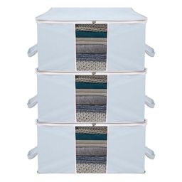 Kuber Industries Grey & White 3 Pieces Underbed Storage Bags-47
