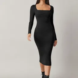 The Roadster Lifestyle Co Square Neck Long Sleeve Bodycon Dress-image-83