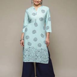 Rangriti Blue Printed Straight Kurta-30