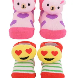 Yellow Bee Stuffed Toy Anti-Skid Socks Combo Of 2 - Pink Red-picture-6
