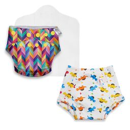SuperBottoms Organic Cotton UNO Cloth Diaper With 1 Dry Feel Magic Dry Pad & Size 2 Padded Underwear - Multicolor Color May Vary-12