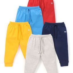 Babyhug Cotton Jersey Knit Full Length Solid Lounge Pants Pack of 5 - Multicolour-image-50