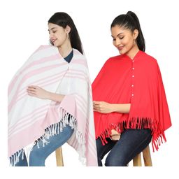 Nene Mother's Multi g Purpose Large Size Nursing Feeding Scarf Wrap Stole Solid Pack of 2  - Pink & Red-image-86
