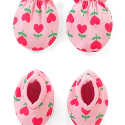 Babyhug 100% Cotton Knit Floral Printed Mittens & Booties Set - Pink-picture-21