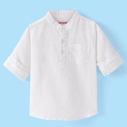 Babyhug Cotton Linen Woven Full Sleeves Mandarin Collar Kurta Solid Shirt - White-image-95
