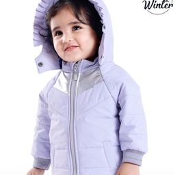Babyoye Solid Full Sleeves Hooded  Padded Jacket - Lilac-image-37
