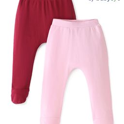 Babyoye Eco Conscious 100% Cotton Knit Bootie Leggings Text Print Pack of 2 - Pink-image-97