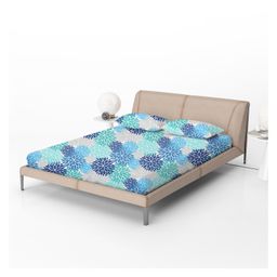 Divine Casa 100% Cotton 144 TC Cotton Floral Pattern Elastic Fitted Bedsheets Double Size with 2 Pillow Covers- Blue-27