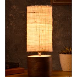 Green Girgit Wooden Log Table Lamp with White Jute Shade-24