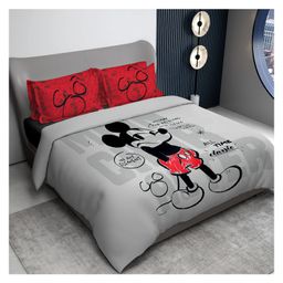 Sassoon Disney Mickey Mouse Digital Printed Cotton Bedsheet with 2 Pillow Covers in 300TC Classic - Grey-10
