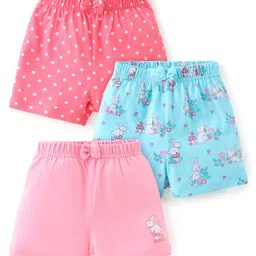 Babyhug Cotton Knit Single Jersey Shorts With Bunny & Polka Dots Print Pack Of 3 - Pink & Blue-picture-15