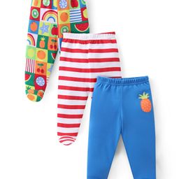 Babyoye 100% Organic Cotton Bootie Leggings With Striped & Fruit Print Pack of 3 - Multicolor-picture-19