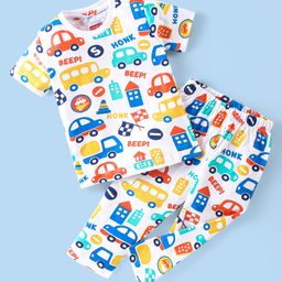 Babyhug Cotton Knit Half Sleeves Night Suit with Vehicle Print - Multicolor-image-74