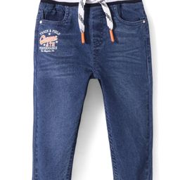 Babyhug Cotton Blend Full Length Stretchable Denim Jeans Text Print - Blue-image-96