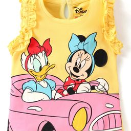 Babyhug Disney Cotton Half Sleeves Top With Frills Detailing Minnie Mouse & Donald Duck Graphics - Yellow-image-76