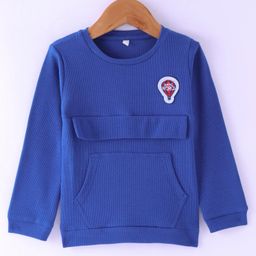 Olio Kids Cotton Knit Full Sleeves Winter Wear T-Shirt with Kangaroo Pocket & Hot Air Balloon Patch - Blue-image-97