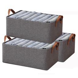 House of Quirk Durable Linen Closet Organizers and Foldable Storage Baskets, Rectangle Storage Boxes for Pants, Shirt, Sweaters, Bra Panty, Socks (Dark Grey, Pack of 3)-picture-13