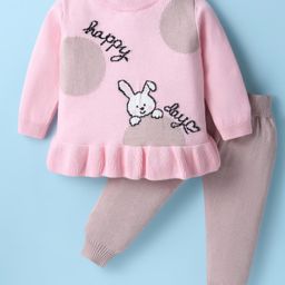 ToffyHouse Knit Full Sleeves Sweater Set With Bunny Design - Pink-image-7