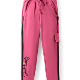 Olio Kids Sinker Knit Full Length Track Pant with Tape & Sweet Heart Text Print - Plum-picture-4
