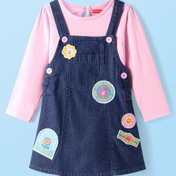 Babyhug Cotton Woven Full Sleeves Solid Colour T-Shirt & Frock With Text Patch - Pink-image-55