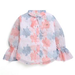 Tiny Girl Full Bell Sleeves Floral Printed Shirt Style Top - Peach-image-95