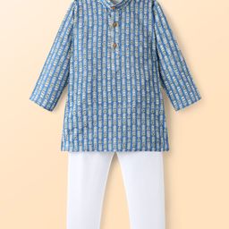 Ridokidz Full Sleeves Abstract Printed Kurta Pyjama - Light Blue-image-44