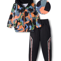 OLLINGTON ST. Cotton Full Sleeves Printed Zipper Hoodie Sweatshirts & Knit Joggers - Multicolor & Black-picture-0