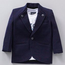 Dapper Dudes Full Sleeves Textured Blazer With Typography Printed Tee - Navy Blue-image-38