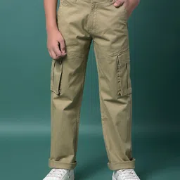 CRIMSOUNE CLUB Cotton Woven Solid Cargo Trousers - Beige-picture-36