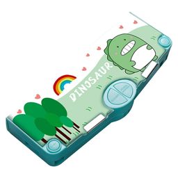 New Pinch Multifunctional Pencil Case, Pencil Box with 1 Compartments for Students - Cartoon Pattern Stationery Set with Pop Out Scissors and Pencil Sharpener (green)-image-42