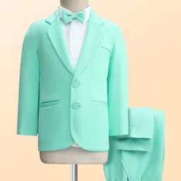 Babyhug Woven Full Sleeves Solid 3 Piece Party Suit With Bow - Sea Green-picture-47