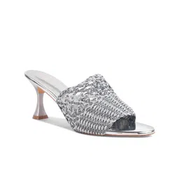 Padchin Women Woven Design Regular Stiletto Heel Mules With Western - Embellished-image-72