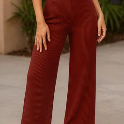 Fabflee Women Pack Of 2 Self Design Wide Leg Trousers-picture-17