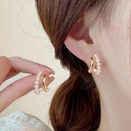 Estailo fashion Gold Plated Artificial Beaded Contemporary Half Hoop Earrings-image-75